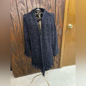 Madewell black cardigan with fringe detail and pockets S 100% cotton